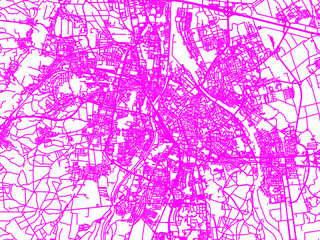 Neon Style Road Map overlay of Augsburg, Germany in in Bright Pink.