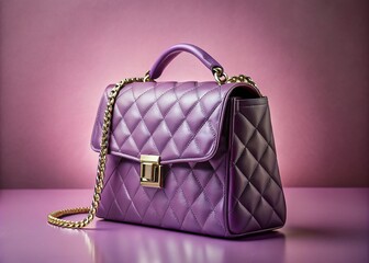 Stunning Product Photography of a Beautiful Fashionable Purple Bag on a Delicate Pink Background, Perfect for Showcasing Luxury Handbags and Accessories