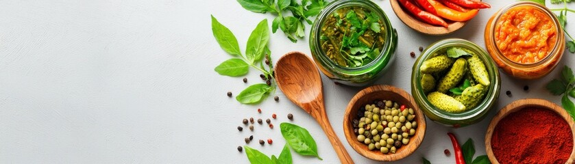 Traditional Indian Pickles in Jars with Fresh Ingredients Displayed Indian food cuisine
