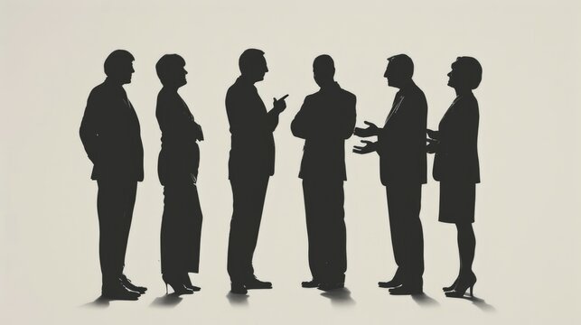 silhouettes of business people, silhouette politicians discussing on a white background. Group of Business Meeting. Business concept. - Powered by Adobe
