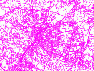 Neon Style Road Map overlay of Bielefeld, Germany in in Bright Pink.