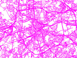Neon Style Road Map overlay of Bochum, Germany in in Bright Pink.