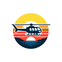 helicopter flying on sunset in vector illustration 