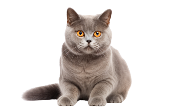 Charming young blue tortie British Shorthair cat positioned sideways, looking directly at the camera with vibrant deep orange eyes. The cat's unique tortoiseshell markings are vividly displayed