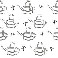 Seamless outline pattern gardening watering can hand drawn