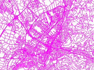 Neon Style Road Map overlay of Freiburg im Breisgau, Germany in in Bright Pink.