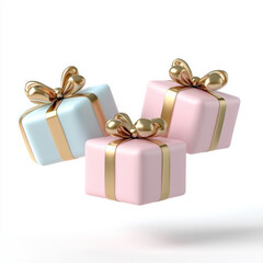 Obraz premium 3D Stylish pastel gift boxes with golden bows, perfect for holiday, birthday, or celebration themes. Ideal for social media, advertising, or branding. 