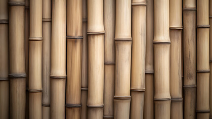 Fototapeta premium Close-up view of numerous beige bamboo stalks densely packed together, creating a natural textured background.