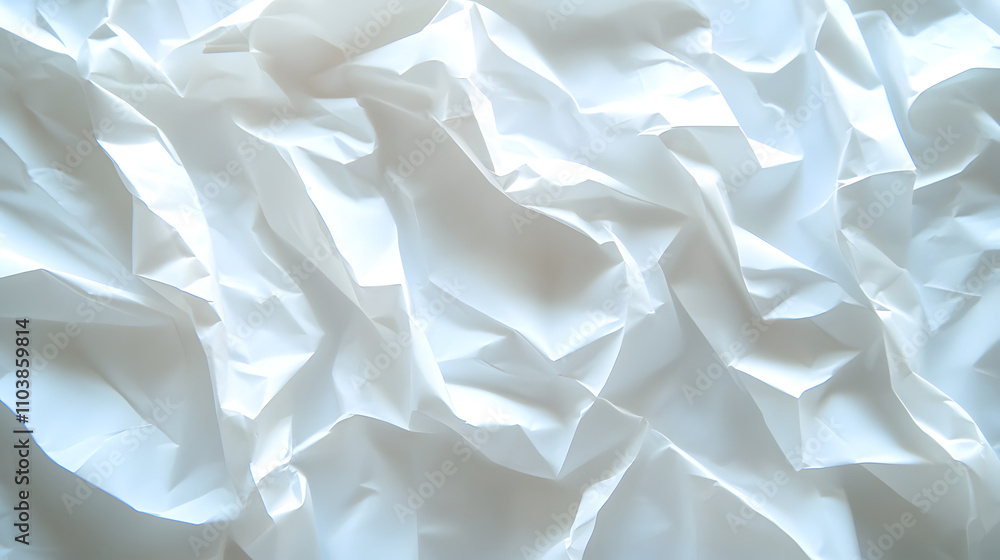 Poster abstract background texture of crumpled white fabric or paper. soft, flowing folds create a light an