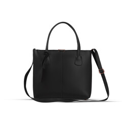 Black female leather bag isolated on white background.