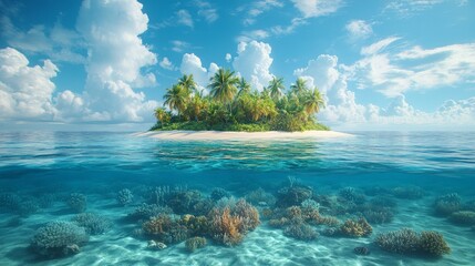 island and underwater views with beautiful coral reefs