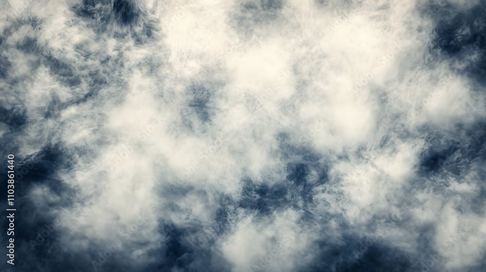 Poster abstract moody cloudscape image. swirling grey and white clouds create a dramatic, atmospheric textu