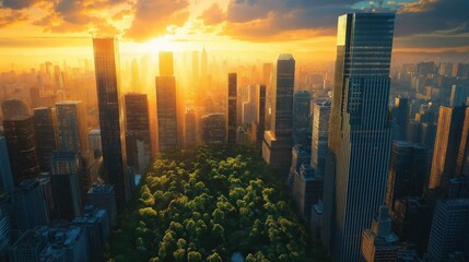 Fototapeta premium A city skyline with a park in the middle