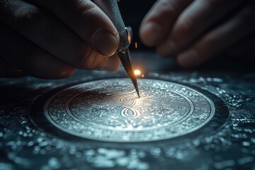 Close-up shot of intricate details being added to luxury gifts--monograms, engravings, and delicate handcrafted finishes