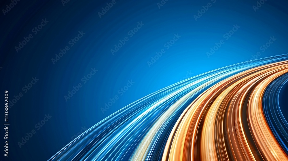 Poster abstract vibrant lines on a blue background creating a dynamic effect.