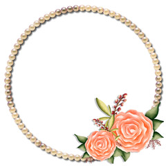 Pearl Floral Frame Border with Elegant Roses 
