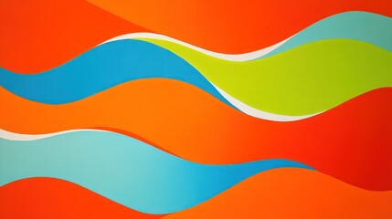 Abstract design featuring colorful wavy patterns in orange, blue, green, and white.