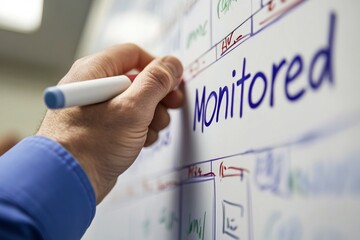 Hand Writing 'Monitored' on Whiteboard