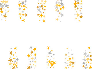 Fashionable silver and gold stars magic vector wallpaper. Little starburst spangles Noel decoration confetti. Party decor stars magic backdrop. Spangle particles explosion.
