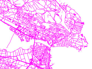 Neon Style Road Map overlay of Konstanz, Germany in in Bright Pink.