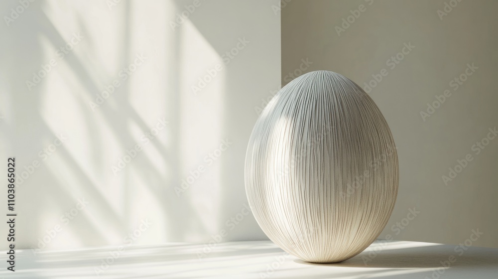 Poster white sphere in minimalist setting with sunlight shadows.