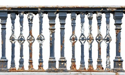 Fototapeta premium Rusty, ornate, metal railing, decaying paint.