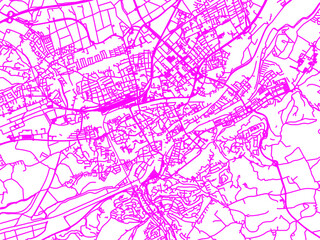 Neon Style Road Map overlay of Landshut, Germany in in Bright Pink.
