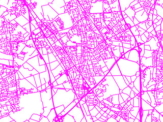 Neon Style Road Map overlay of Langenfeld, Germany in in Bright Pink.