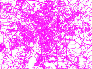 Neon Style Road Map overlay of Leipzig, Germany in in Bright Pink.