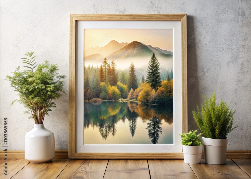 Poster subtle and inviting wall decor frame mockup with double exposure photography for generative art and 