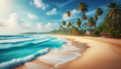 Tropical Beach with Clear Blue Sky and Turquoise Waters