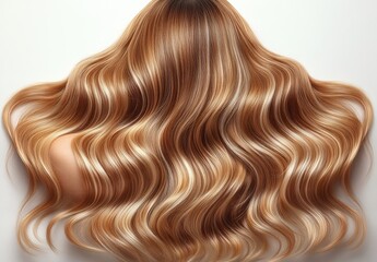 Fototapeta premium A close-up view of flowing, wavy hair in warm blonde tones against a plain background.