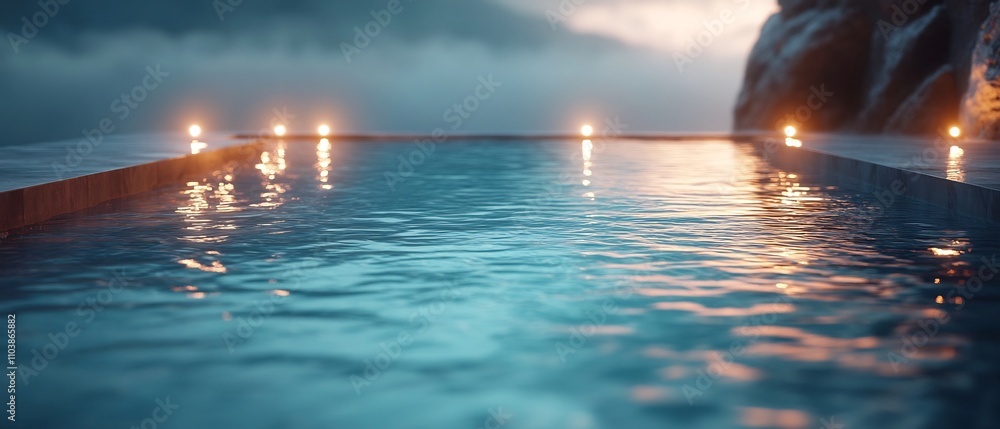 Poster mesmerizing minimalist pool at dusk with ethereal reflections a serene and tranquil scene showcasing