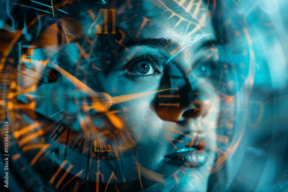 Aufkleber generative ai close-up of a time traveler exploring cosmic portal across space and time