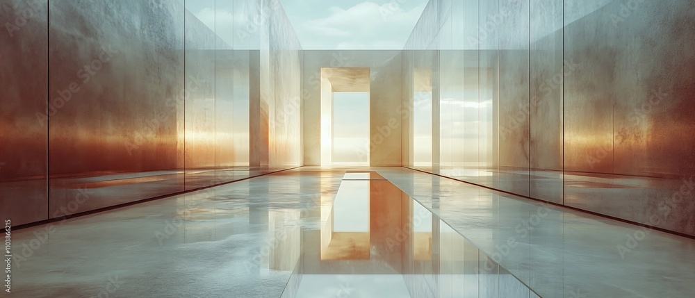 Poster surreal and endless mirror hallway reflecting and distorting reality in a captivating and dreamlike 