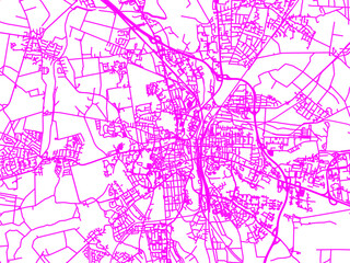 Neon Style Road Map overlay of Luneberg, Germany in in Bright Pink.