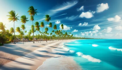 Pristine Beach with Palm Trees and Clear Water