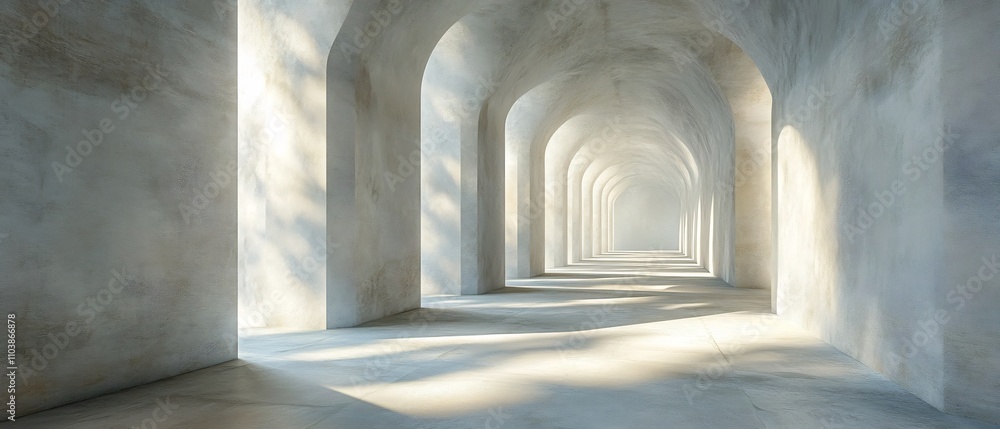 Poster captivating image of a dreamlike ethereal architectural corridor with softly shifting ambiguous geom
