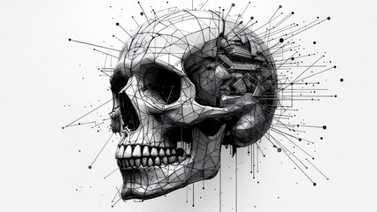 Fototapeta premium D human skull lines, panoramic view.