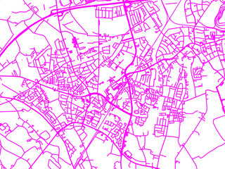 Neon Style Road Map overlay of Marl, Germany in in Bright Pink.