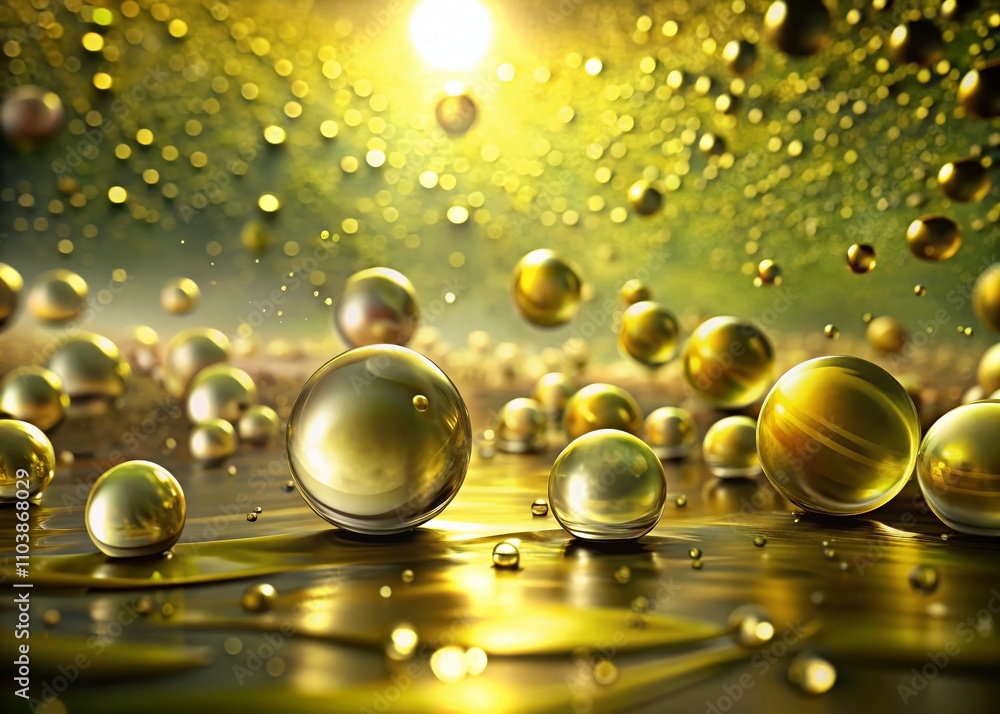 Aufkleber surreal abstract background featuring olive tones and soft yellow light illuminating unique droplets
