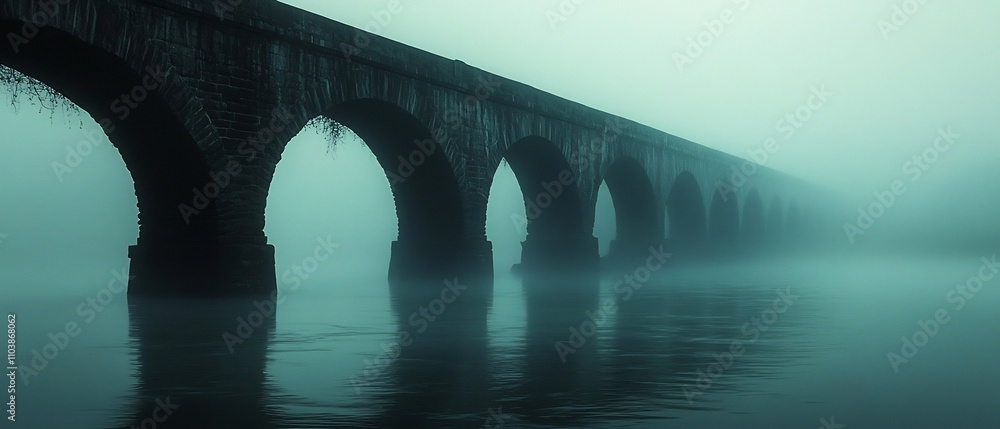 Poster mystical arched bridge structure vanishing into a hazy ambiguous dreamlike landscape the bridge s fo