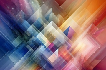 Abstract geometric shapes in vibrant gradient colors with transparency and overlapping elements