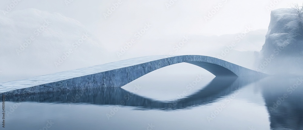 Poster ethereal minimalist bridge spanning the void with captivating reflections a surreal and dreamlike ar