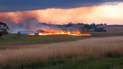 Fototapeta premium An agricultural research station demonstrating the benefits of controlled fire in sustainable farming practices.