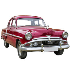 Retro vintage car isolated on a white background. Classic retro car with a shiny red exterior, PNG file on transparent background.
