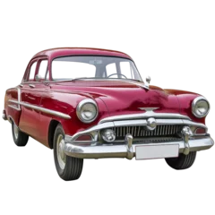 Gordijnen Retro vintage car isolated on a white background. Classic retro car with a shiny red exterior, PNG file on transparent background. © Topuria Design