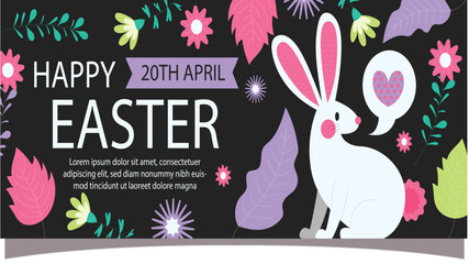 Fototapeta premium Modern Easter Greeting Card with Decorative Eggs and Bow Illustrations black background 