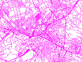 Neon Style Road Map overlay of Reutlingen, Germany in in Bright Pink.
