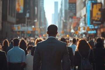 Fototapeta premium Gentleman in Suit Amidst Busy Urban Cityscape